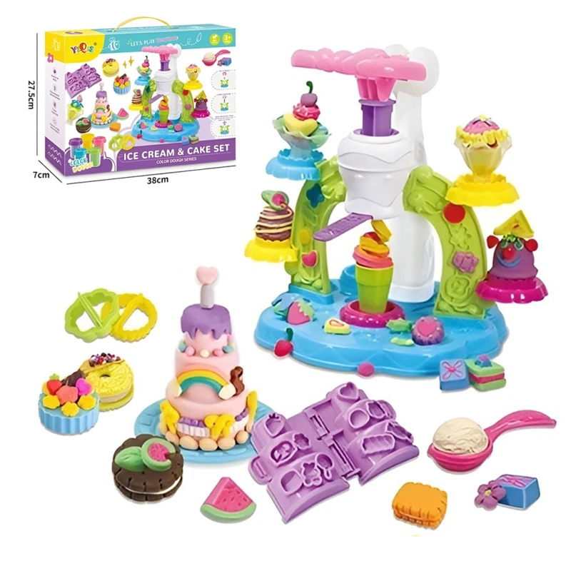 Fun Ice Cream Dough for Kids, Ice Cream and Cake Shaping Set with Machine and Molds, Educational Toy to Develop Fine Motor Skills and Creativity, 23 Pieces, Ages 3+